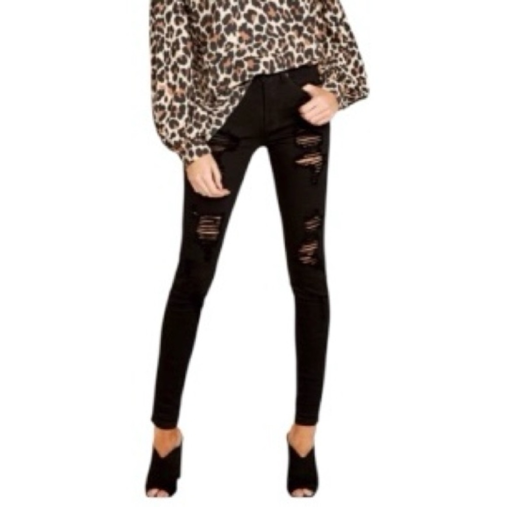 NWT KanCan Destroyed Ankle Skinny Jeans Distressed Black Women’s Size 26 - Picture 2 of 11